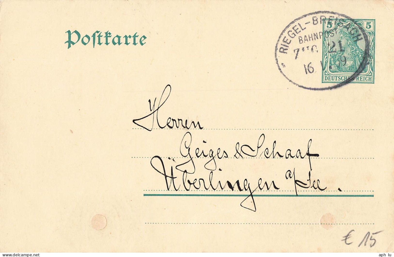 Bahnpost (Ambulant; R.P.O./T.P.O.) Riegel-Breisach (ZA2510) - Lettres & Documents