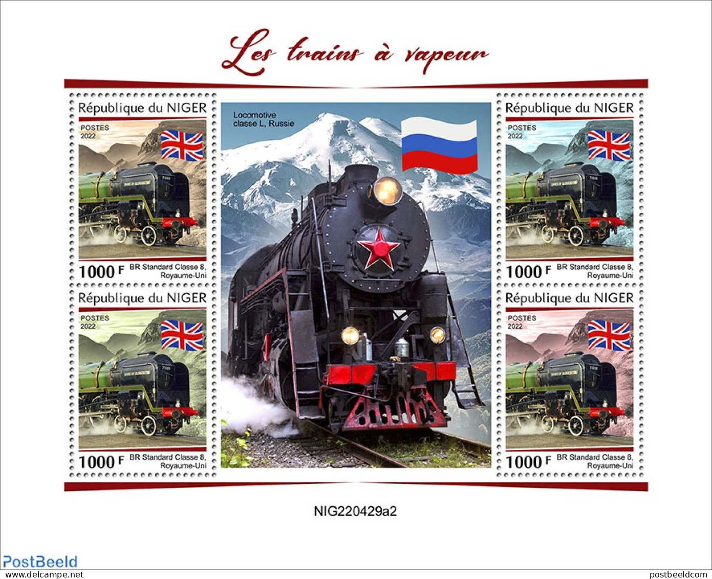 Niger 2022 Steam Trains, Mint NH, History - Sport - Transport - Flags - Mountains & Mountain Climbing - Railways - Bergsteigen