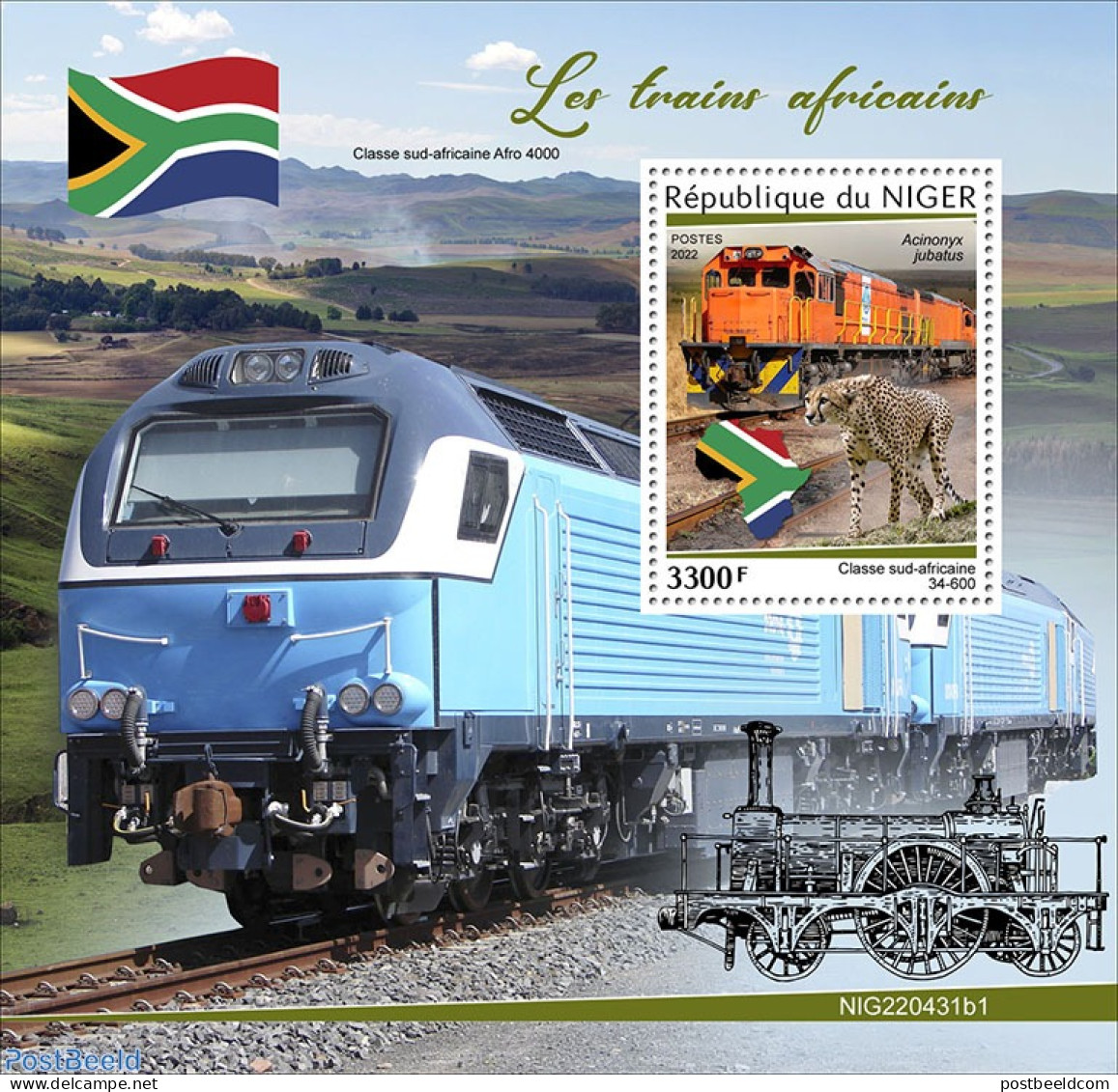 Niger 2022 African Trains, Mint NH, Transport - Railways - Treni