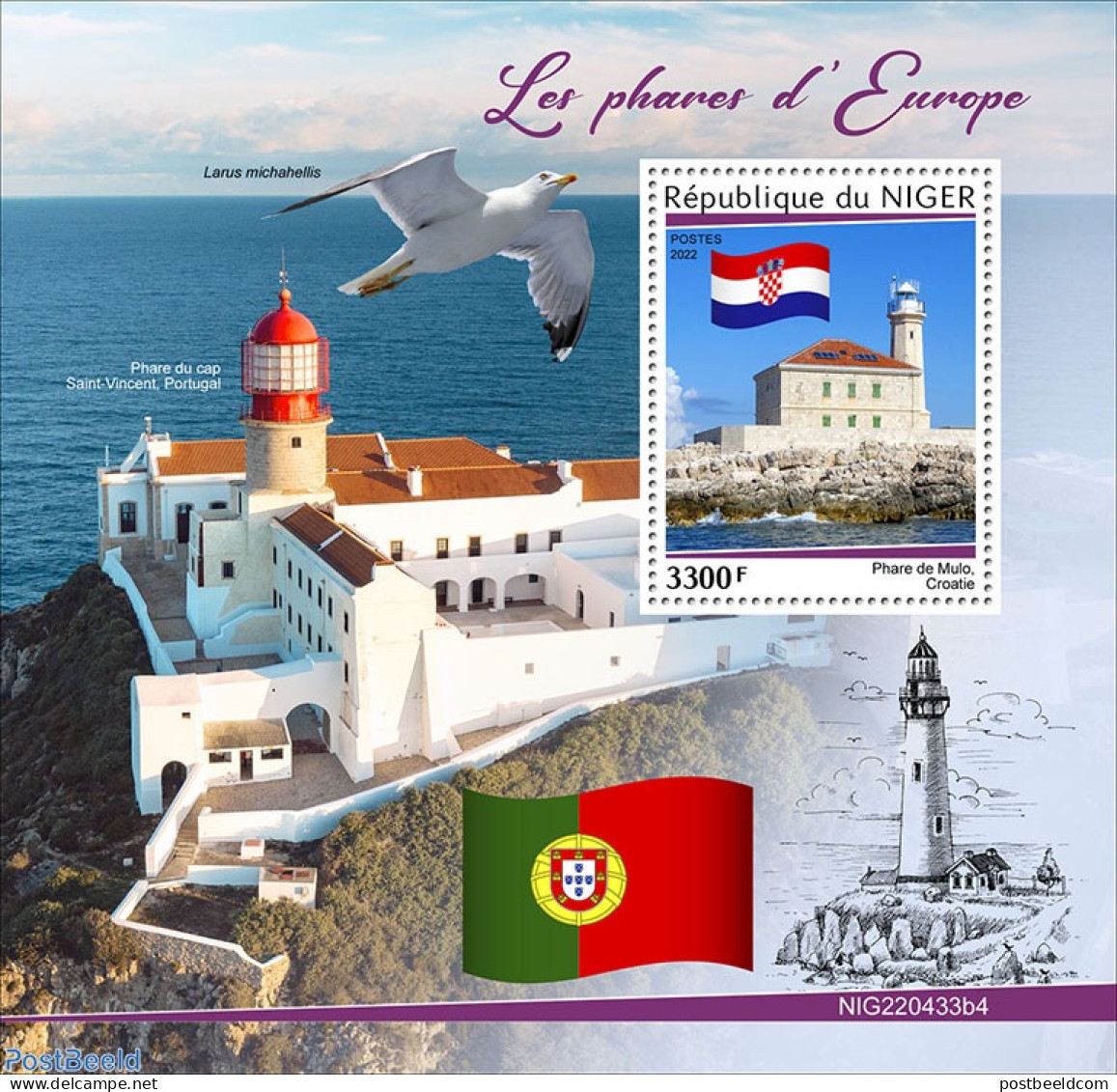 Niger 2022 Lighthouses Of Europe, Mint NH, History - Nature - Various - Flags - Birds - Lighthouses & Safety At Sea - Leuchttürme