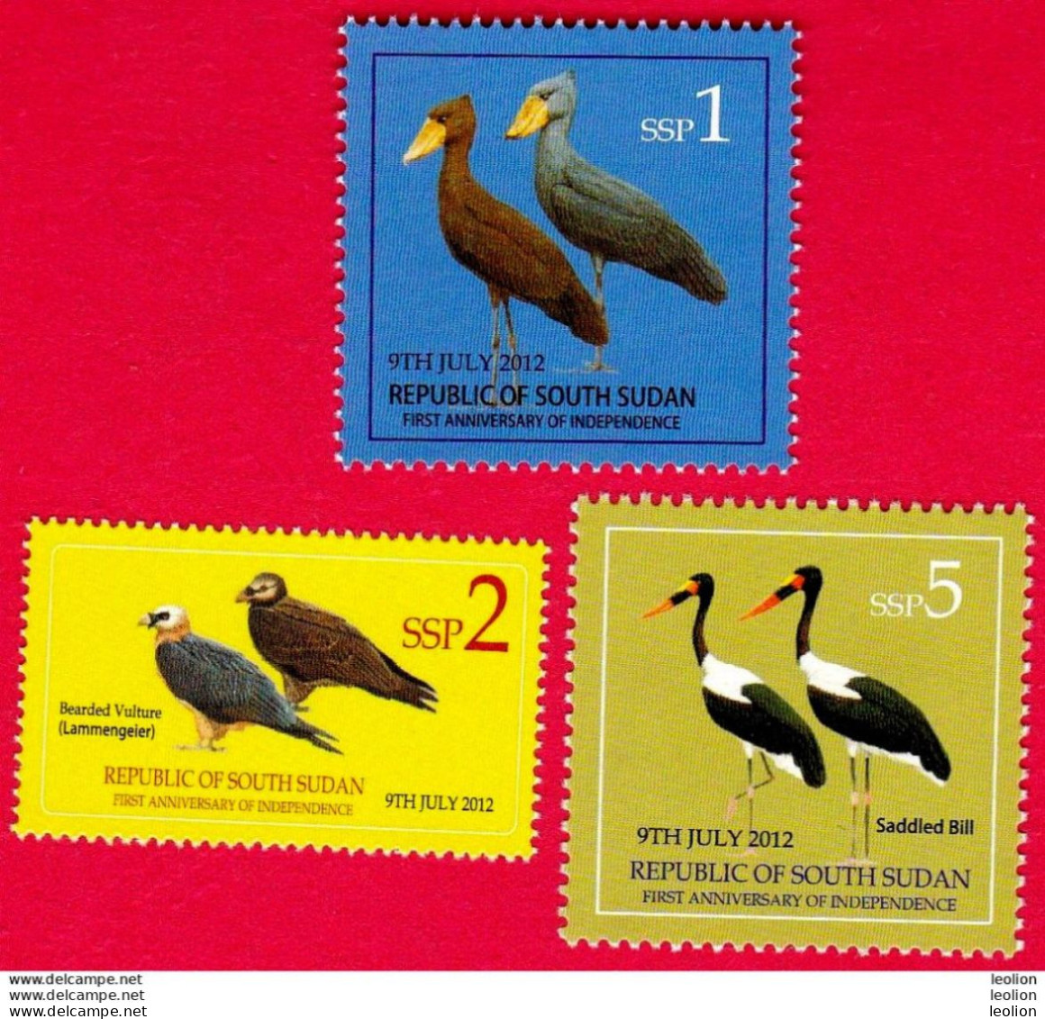 SOUTH SUDAN  1, 2 And 5 SSP Stamps. Storks, Vultures,  BIRDS ! Oiseaux = SOUDAN Du Sud = Südsudan - Ooievaars