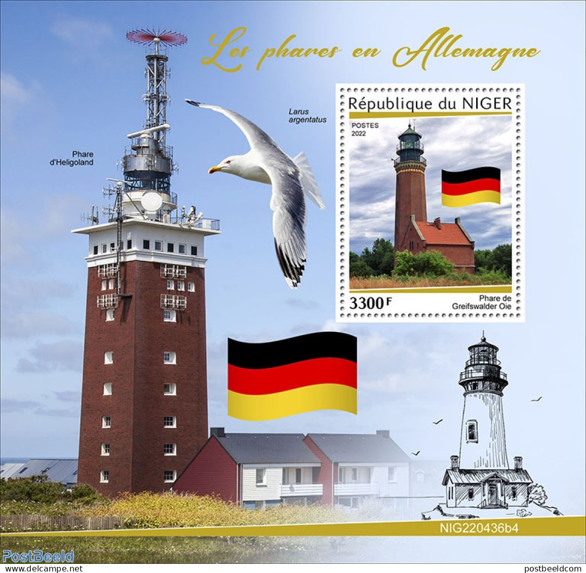 Niger 2022 Lighthouses In Germany, Mint NH, History - Nature - Various - Flags - Birds - Lighthouses & Safety At Sea - Phares