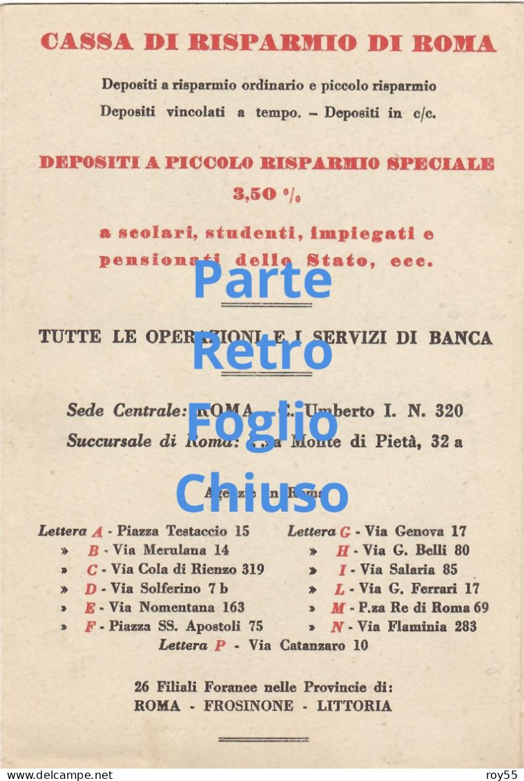 Foglietto Pubblicita Cassa Di Risparmio Di Roma Filiali Del Lazio Di Roma Frosinone Littoria Anni 30  (vedere/scansioni) - Advertising