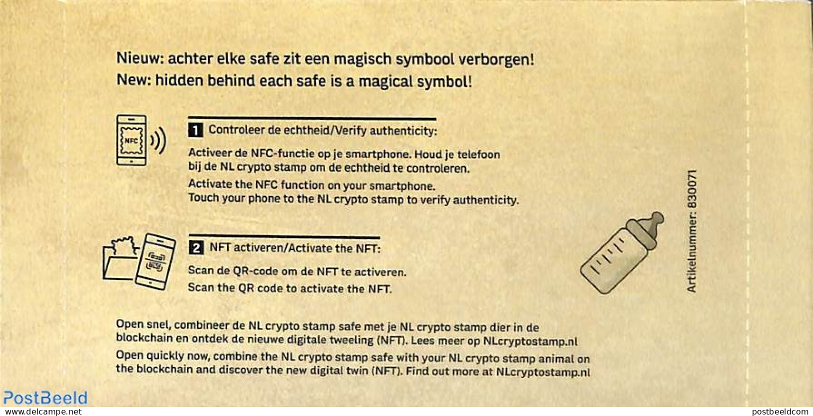 Netherlands 2023 Crypto Stamp In Closed Pack, Safe-Baby Bottle, Mint NH, Various - Crypto Stamps - Ongebruikt