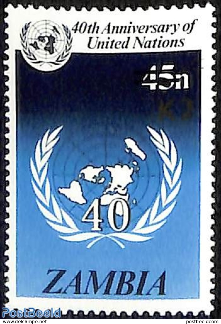 Zambia 1991 40th Anniversary Of United Nations, Overprint, Mint NH, History - United Nations - Zambie (1965-...)