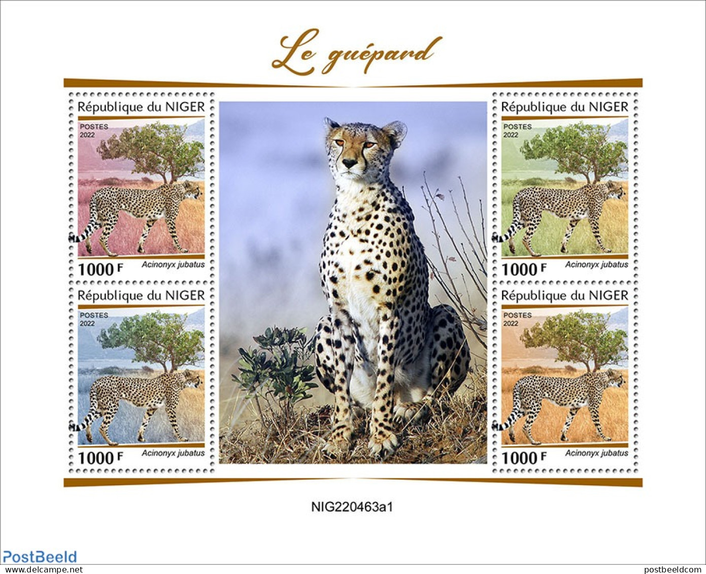 Niger 2022 Cheetah, Mint NH, Nature - Cat Family - Niger (1960-...)