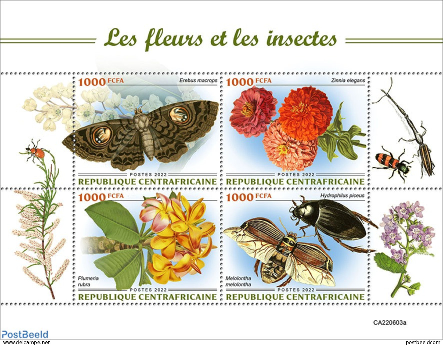 Central Africa 2022 Flowers And Insects, Mint NH, Nature - Flowers & Plants - Insects - Centrafricaine (République)