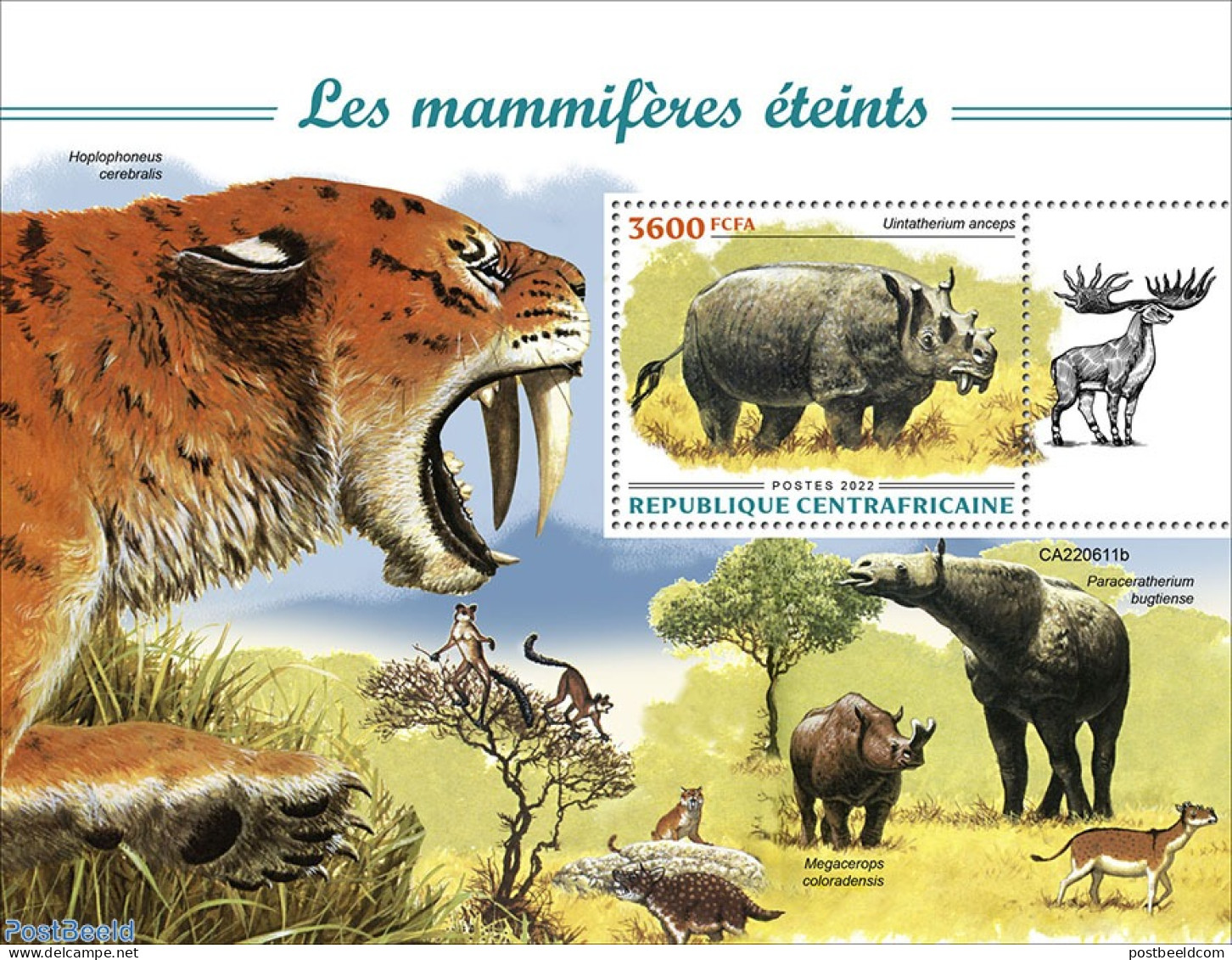 Central Africa 2022 Extinct Mammals, Mint NH, Nature - Animals (others & Mixed) - Prehistoric Animals - Préhistoriques