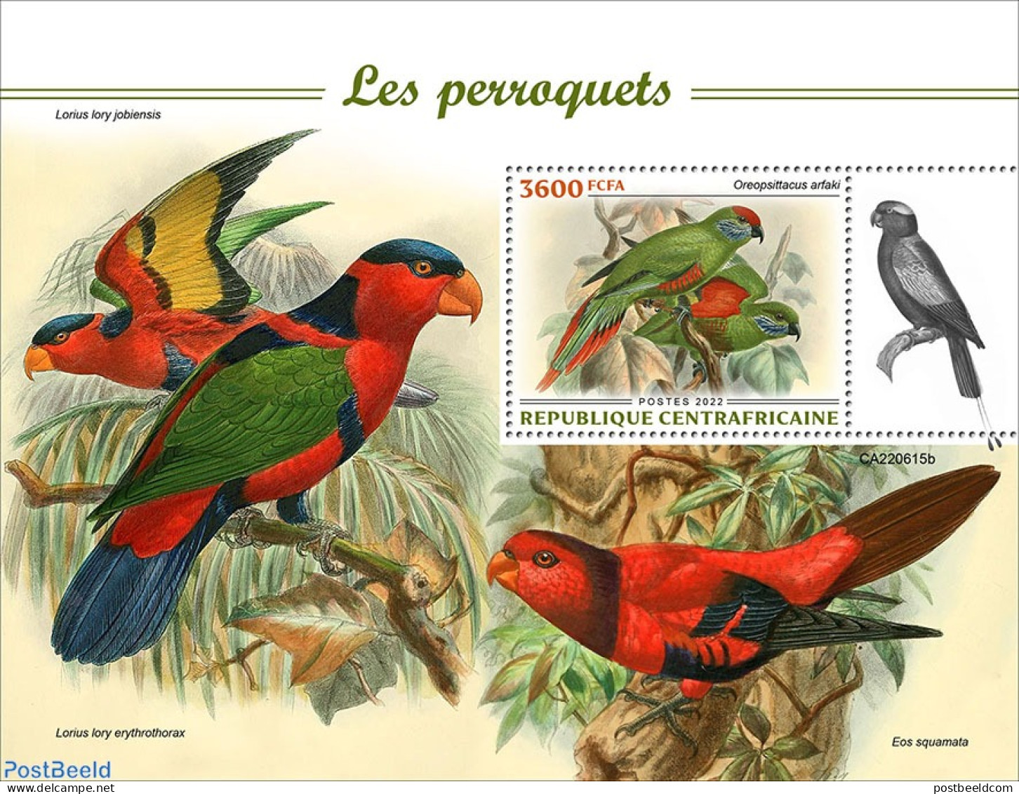 Central Africa 2022 Parrots, Mint NH, Nature - Birds - Parrots - Centrafricaine (République)