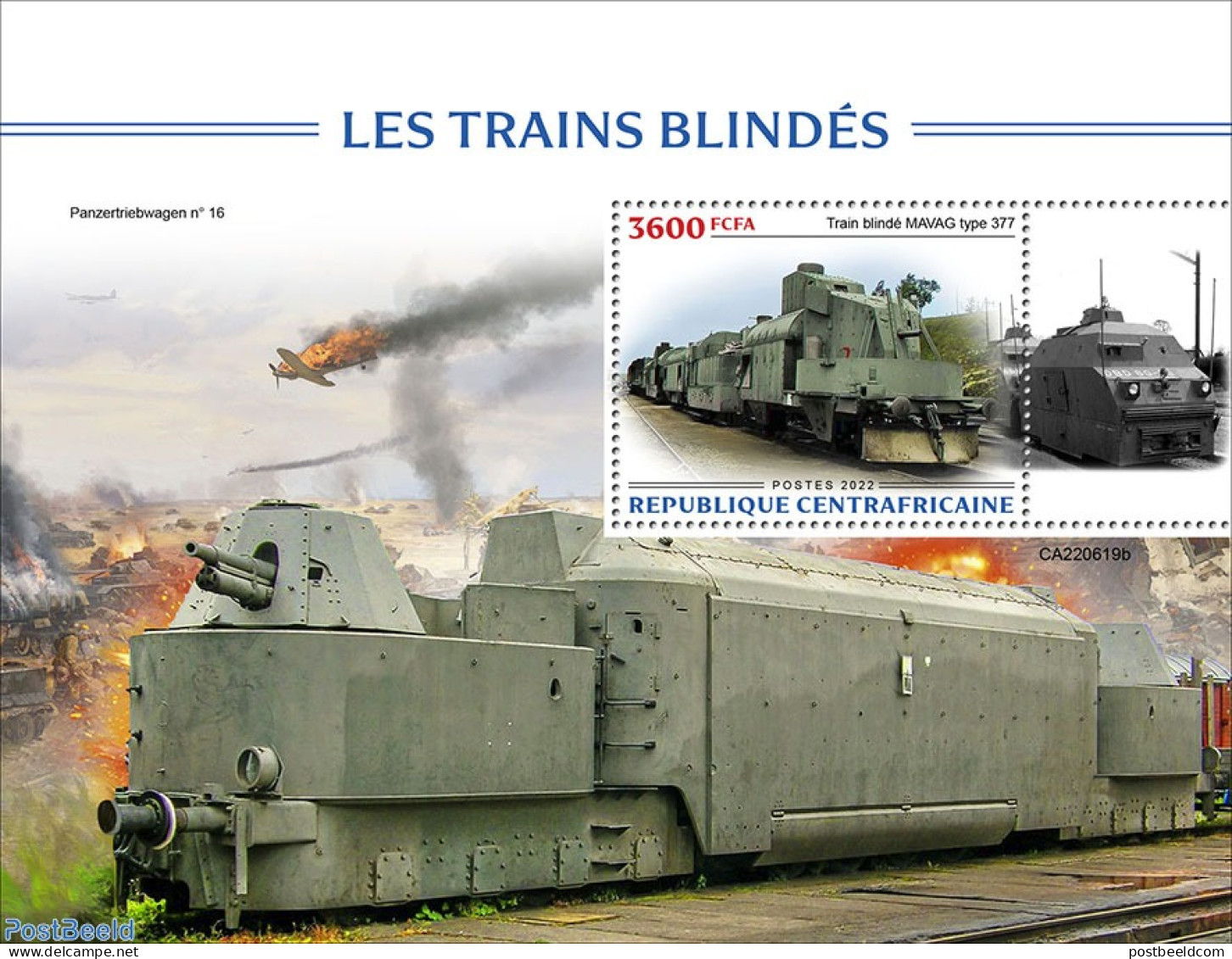 Central Africa 2022 Armored Trains, Mint NH, History - Transport - Militarism - Aircraft & Aviation - Railways - Militaria