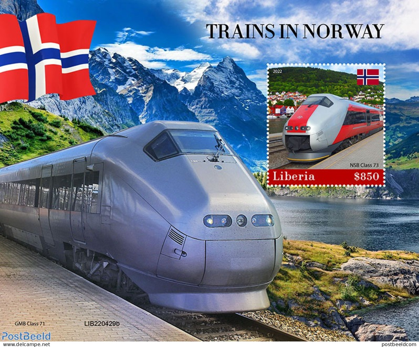 Liberia 2022 Trains In Norway, Mint NH, History - Sport - Transport - Flags - Mountains & Mountain Climbing - Railways - Bergsteigen