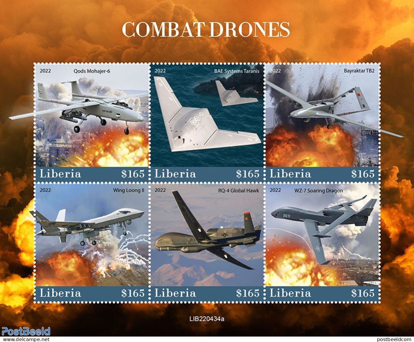 Liberia 2022 Combat Drones, Mint NH, History - Transport - Militarism - Aircraft & Aviation - Drones - Militaria