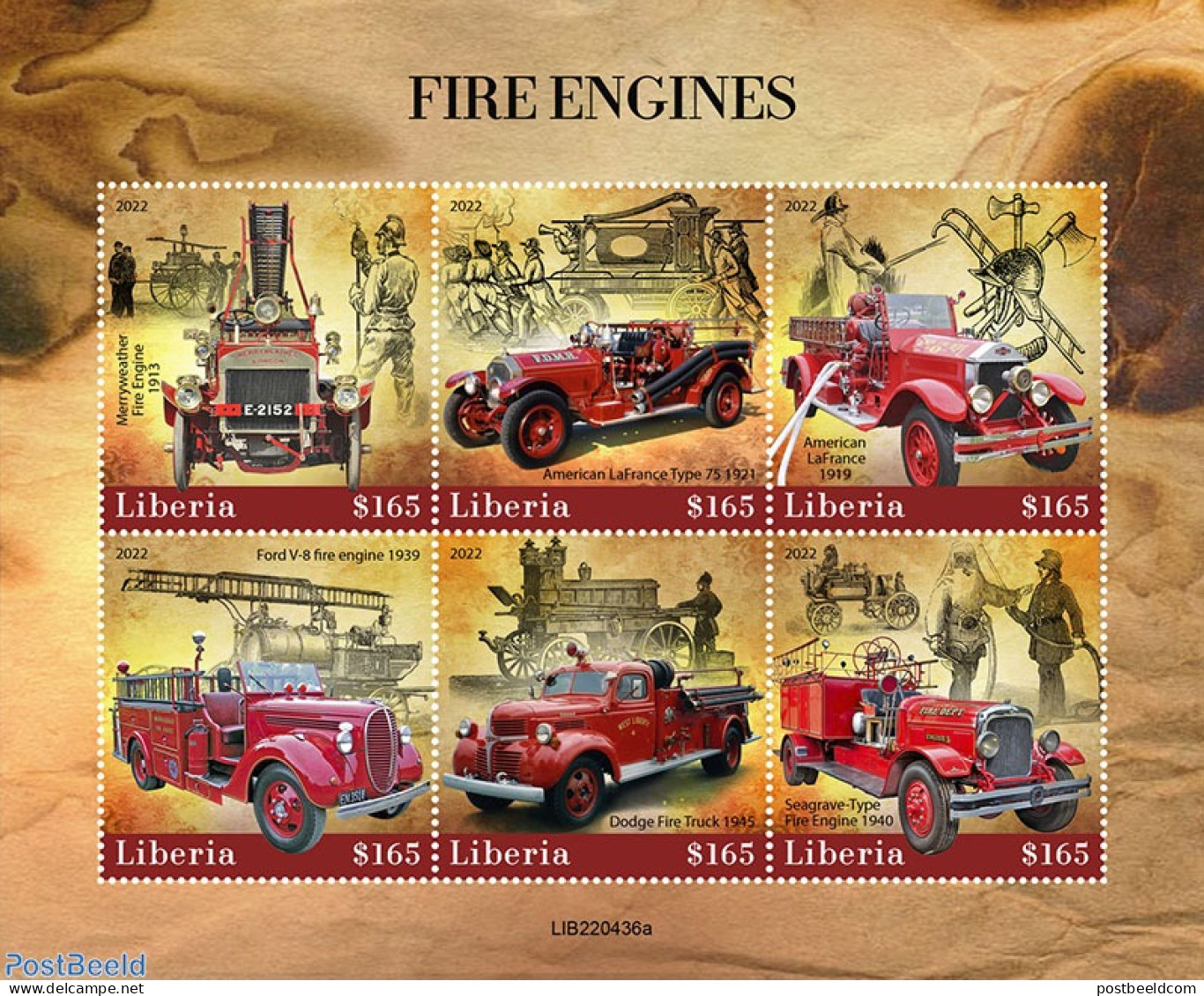 Liberia 2022 Fire Engines, Mint NH, Transport - Automobiles - Fire Fighters & Prevention - Voitures