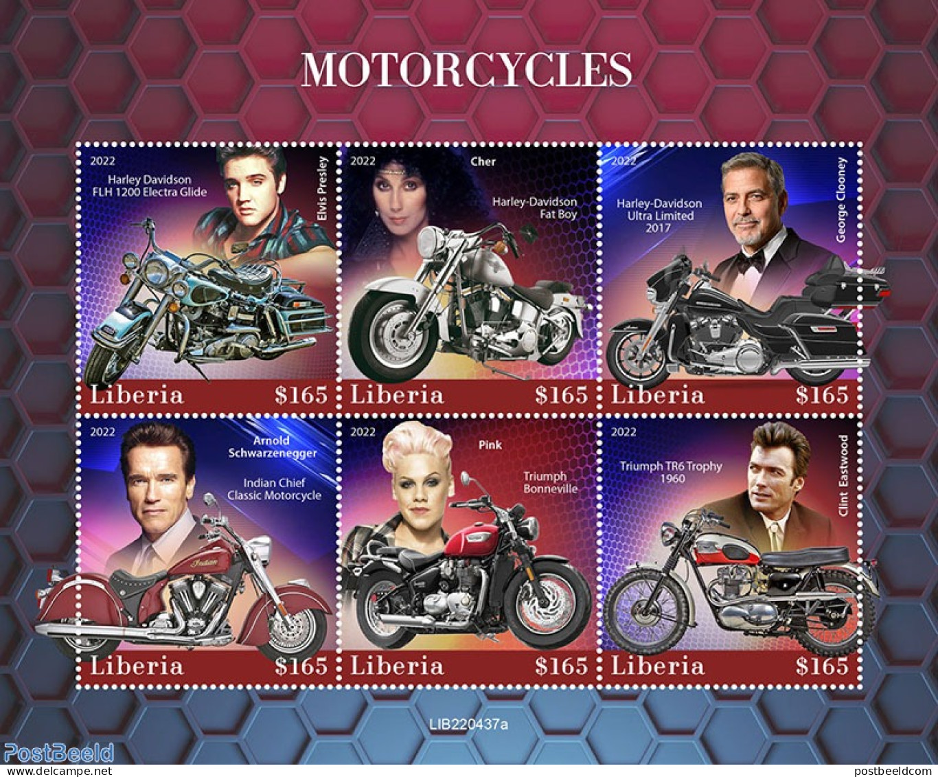 Liberia 2022 Motorcycles, Mint NH, Performance Art - Transport - Elvis Presley - Movie Stars - Music - Motorcycles - Elvis Presley