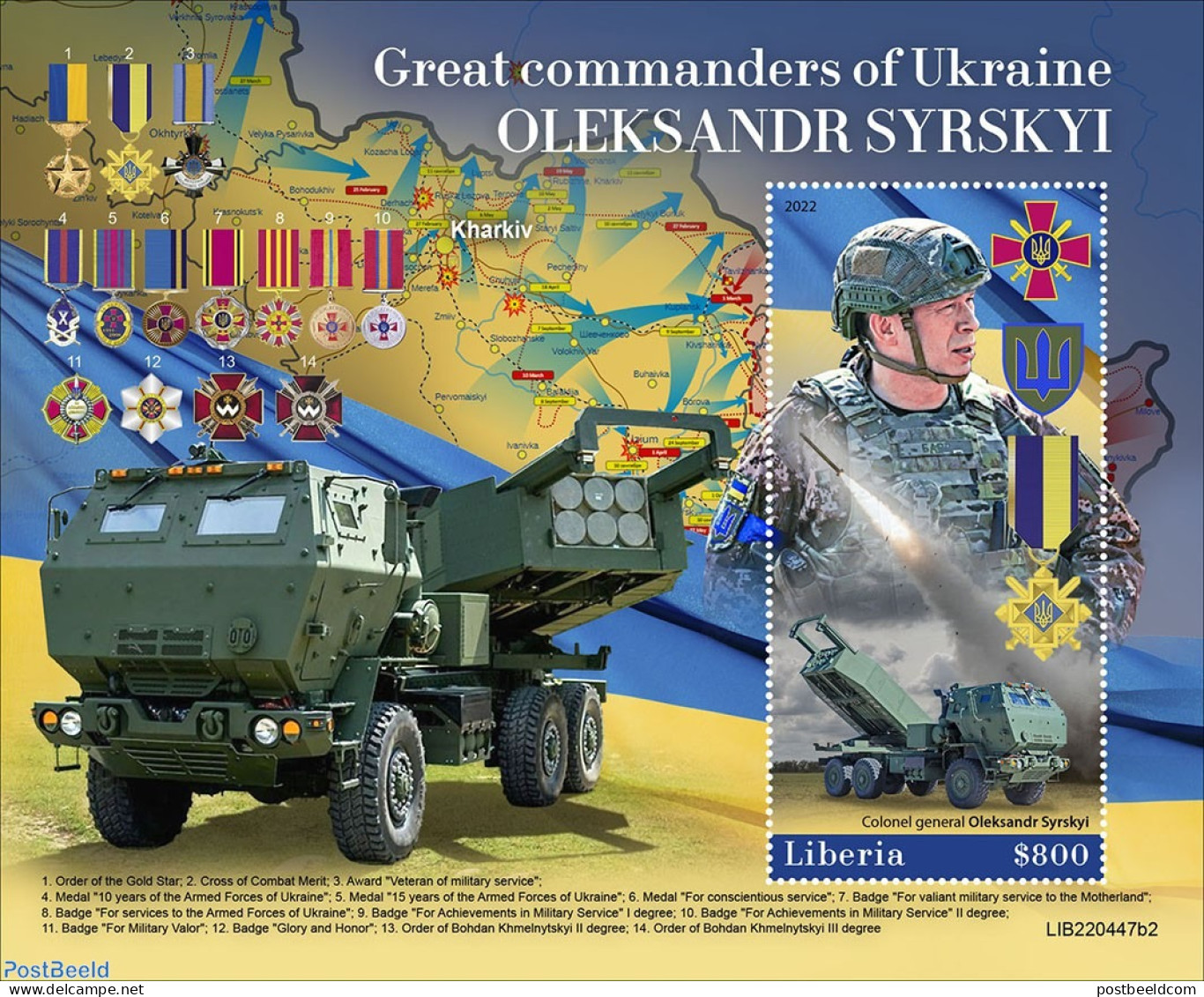 Liberia 2022 Oleksandr Syrskyi, Mint NH, History - Transport - Various - Militarism - Maps - Militaria