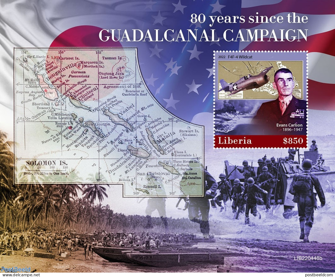 Liberia 2022 80 Years Since The Guadalcanal Campaign, Mint NH, History - Transport - Various - World War II - Aircraft.. - Seconda Guerra Mondiale