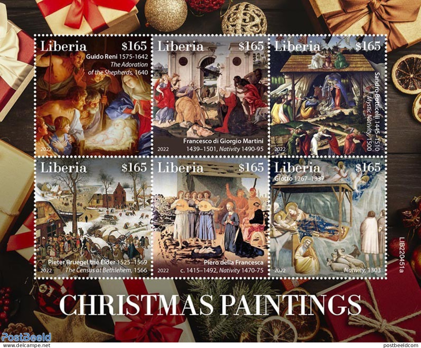 Liberia 2022 Christmas Paintings, Mint NH, Religion - Christmas - Art - Paintings - Kerstmis