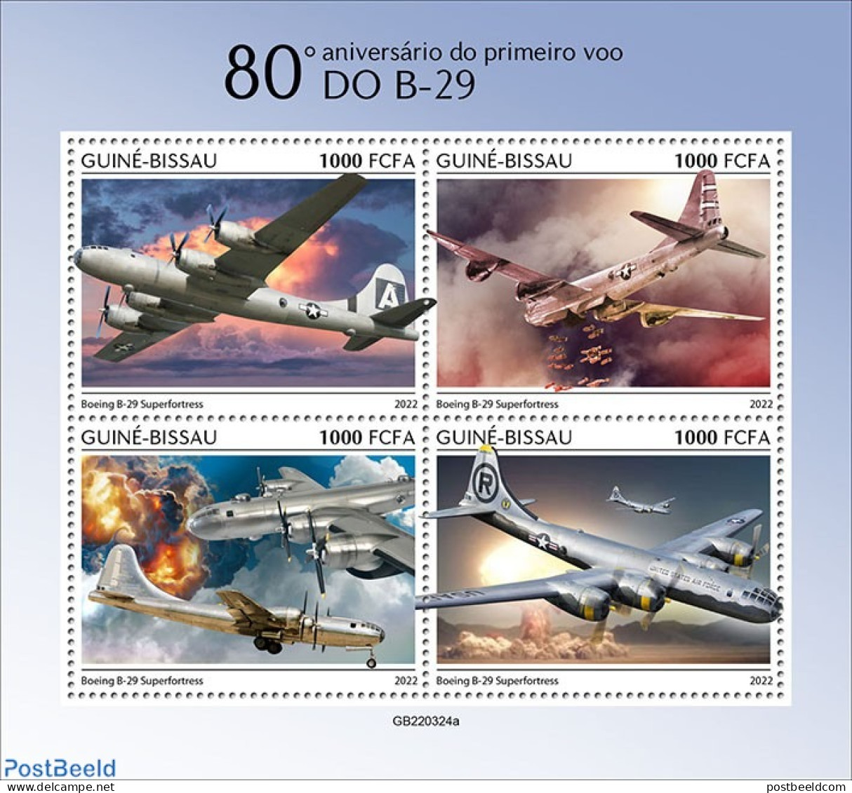 Guinea Bissau 2022 80th Anniversary Of The B-29 First Flight , Mint NH, History - Transport - World War II - Aircraft .. - Guerre Mondiale (Seconde)