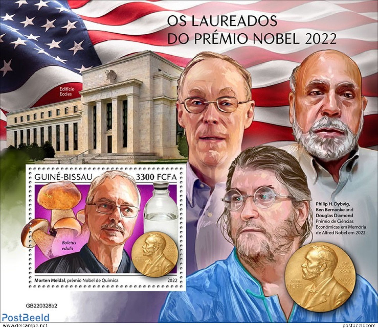 Guinea Bissau 2022 Nobelprize Winners 2022, Mint NH, History - Nature - Science - Flags - Nobel Prize Winners - Mushro.. - Premio Nobel