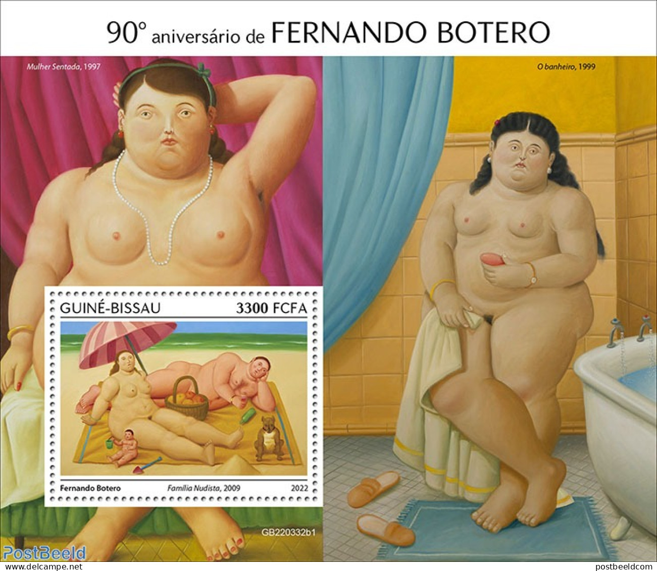 Guinea Bissau 2022 90th Anniversary Of Fernando Botero, Mint NH, Art - Nude Paintings - Paintings - Guinea-Bissau