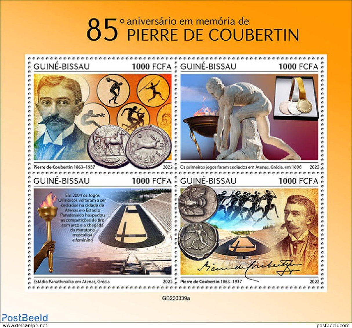 Guinea Bissau 2022 85th Memorial Anniversary Of Pierre De Coubertin, Mint NH, Sport - Olympic Games - Guinea-Bissau