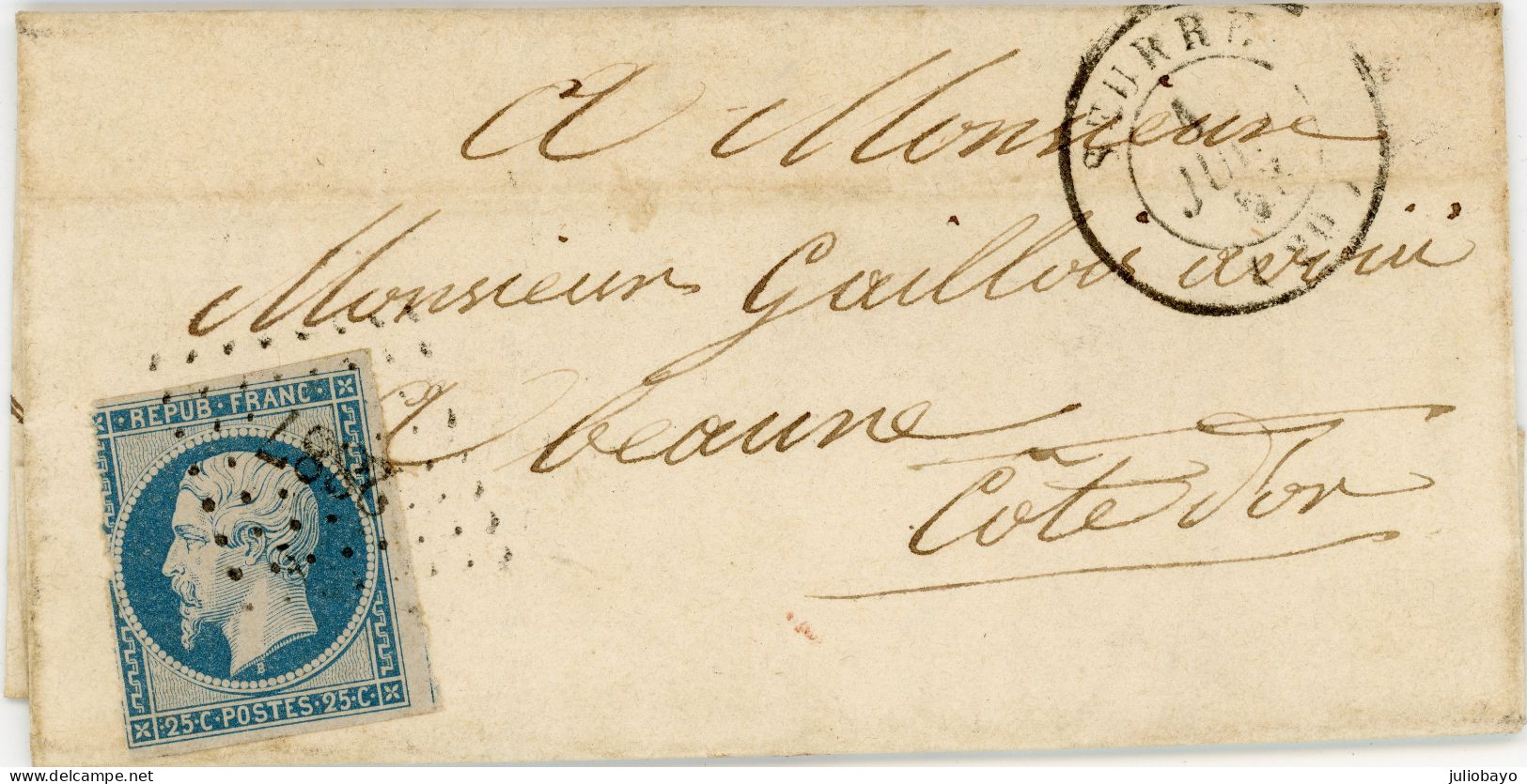 1 Juin 1853 Lac N°10 Pc 2887 Seurre Vers Baune  Cote D'Or - 1849-1876: Période Classique