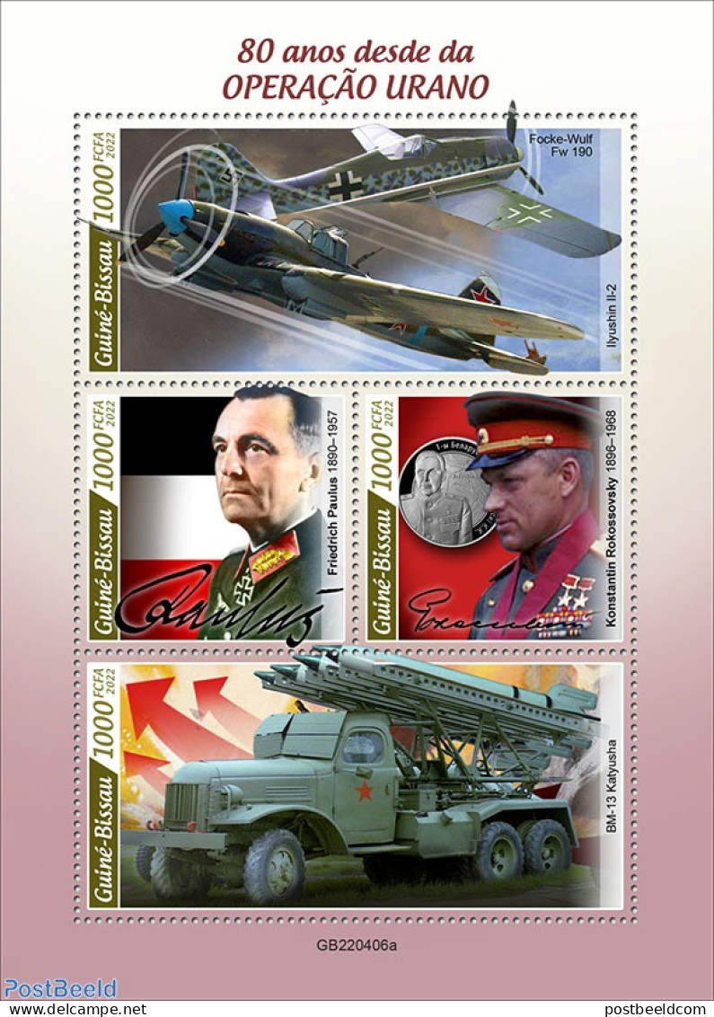 Guinea Bissau 2022 80 Years Since The Operation Uranus, Mint NH, History - Transport - World War II - Automat Stamps -.. - WW2 (II Guerra Mundial)