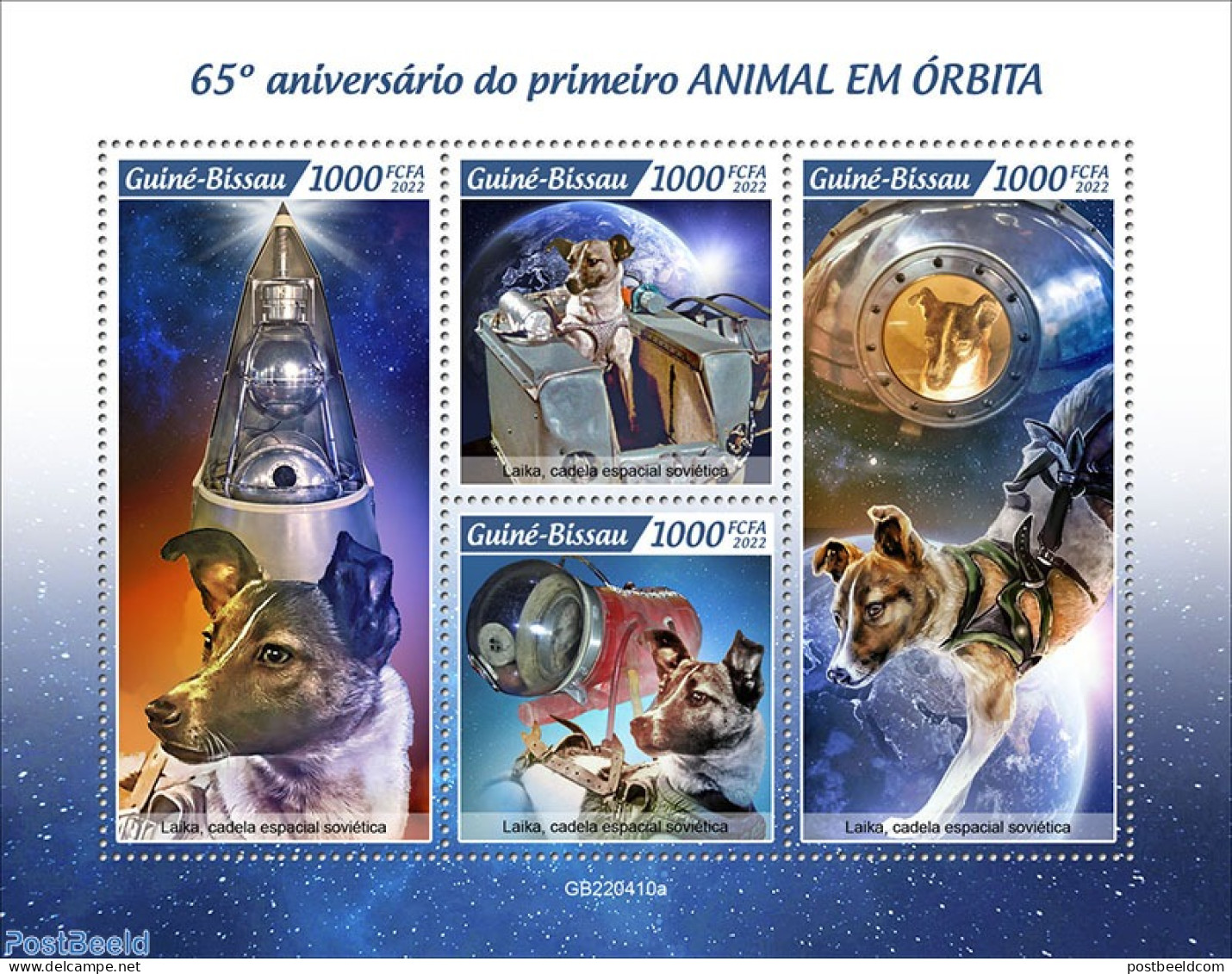 Guinea Bissau 2022 65th Anniversary Of The First Animal In Orbit, Mint NH, Nature - Transport - Dogs - Space Exploration - Guinea-Bissau