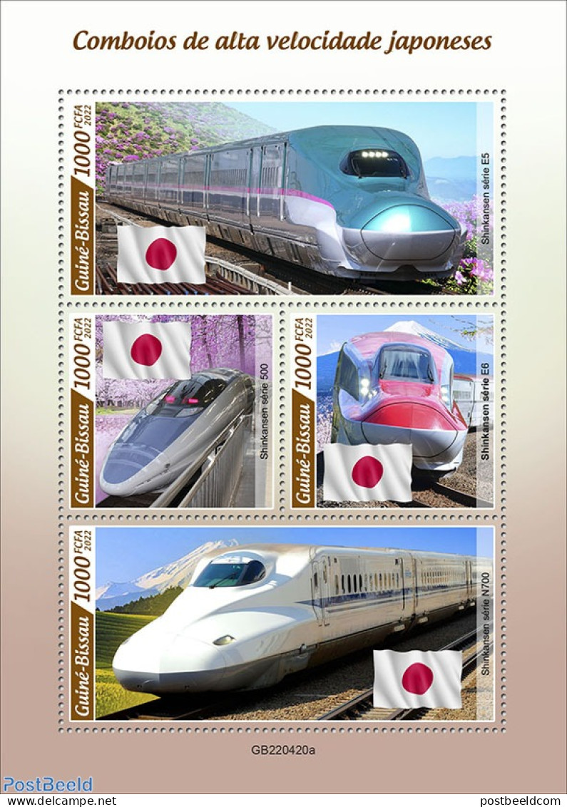 Guinea Bissau 2022 Japanese Speed Trains, Mint NH, History - Transport - Flags - Railways - Trains