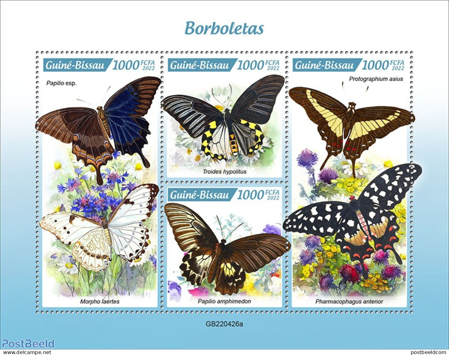 Guinea Bissau 2022 Butterflies, Mint NH, Nature - Butterflies - Flowers & Plants - Guinea-Bissau