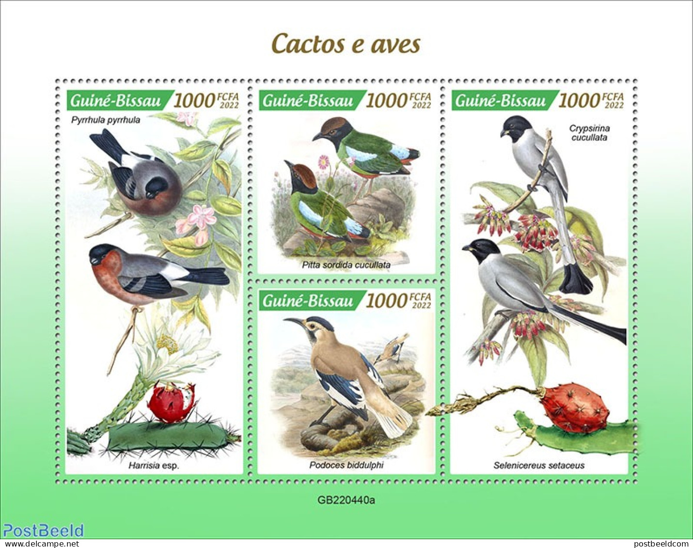 Guinea Bissau 2022 Cactus And Birds, Mint NH, Nature - Birds - Cacti - Flowers & Plants - Sukkulenten