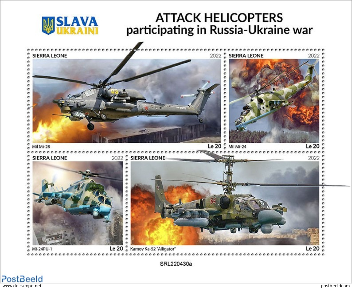 Sierra Leone 2022 Attack Helicopters, Mint NH, History - Transport - Militarism - Helicopters - Aircraft & Aviation - Militaria