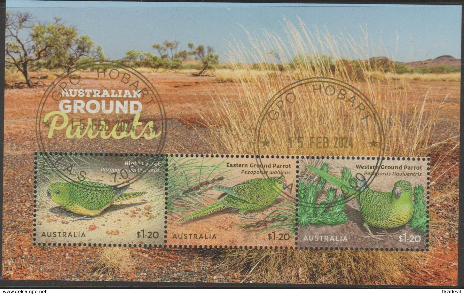 AUSTRALIA - USED 2024 $3.60 Australian Ground Parrots Souvenir Sheet - Usados