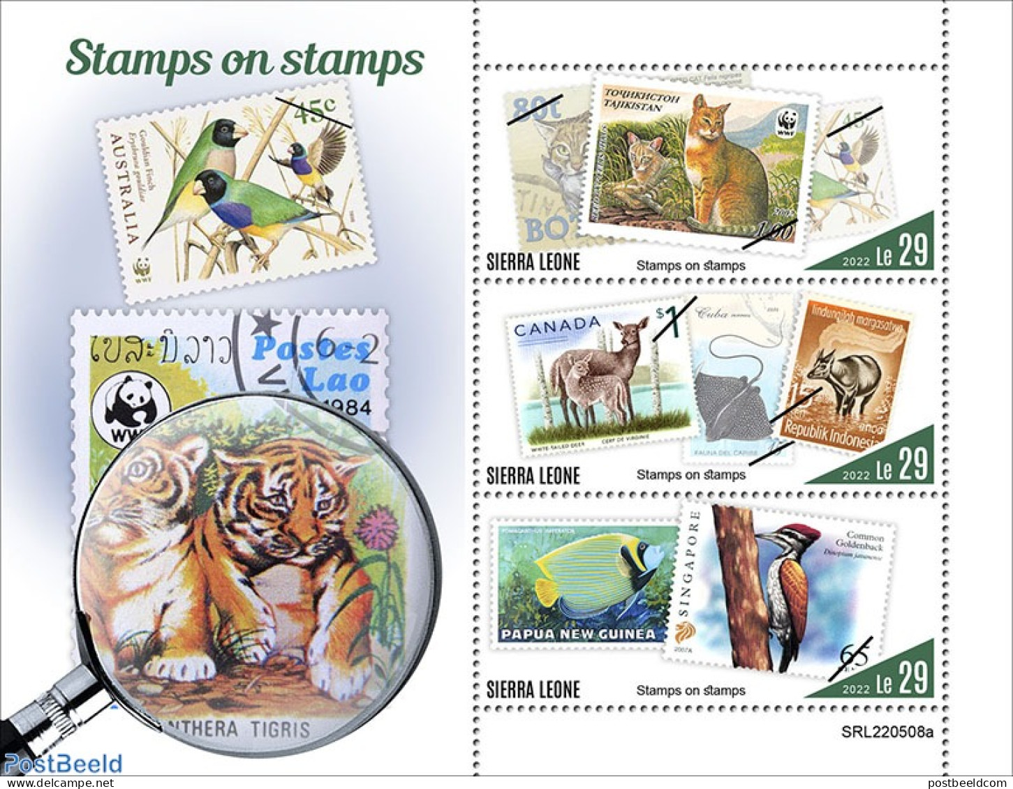 Sierra Leone 2022 Stamps On Stamps, Mint NH, Nature - Animals (others & Mixed) - Birds - Cat Family - Fish - World Wil.. - Fische