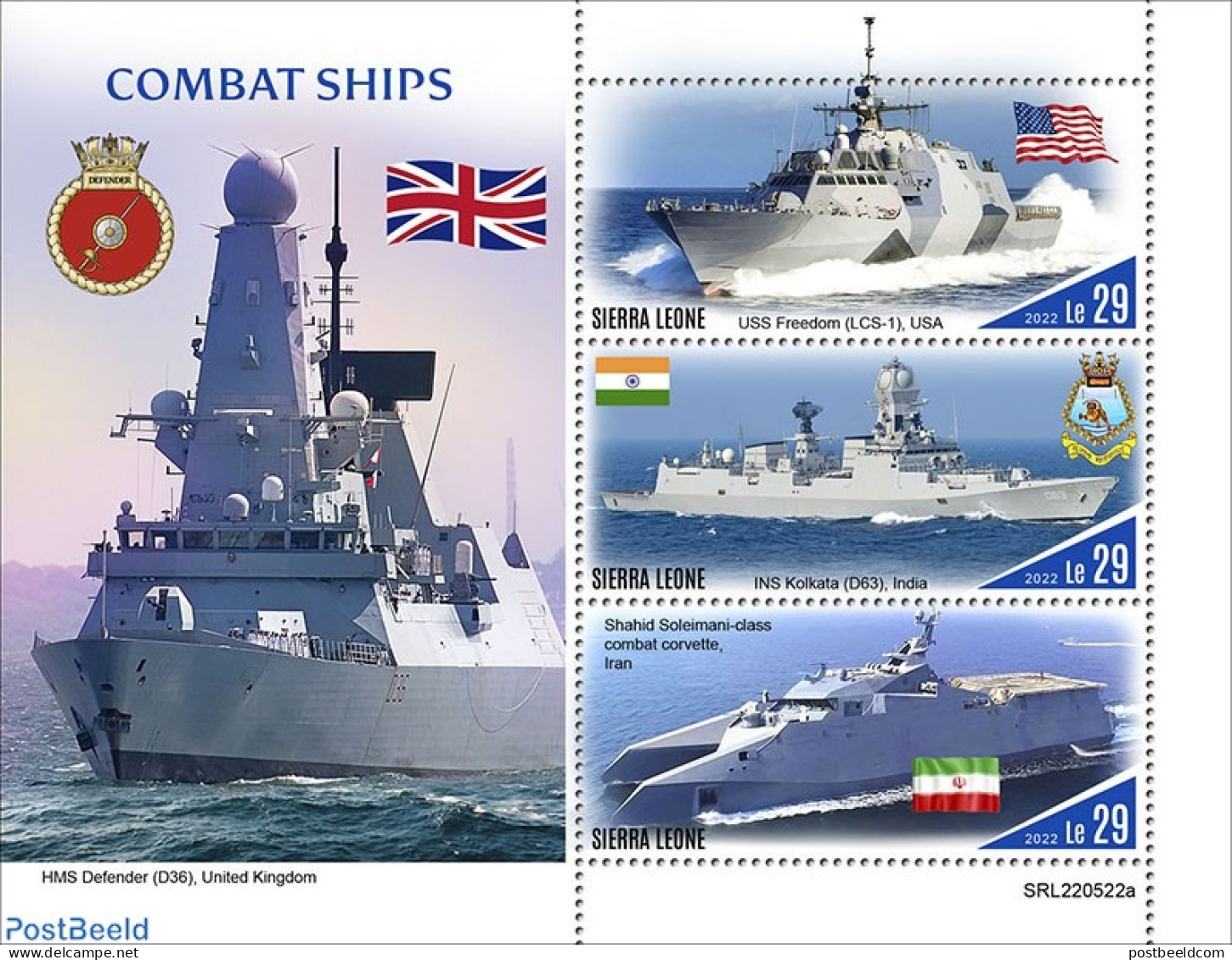 Sierra Leone 2022 Combat Ships, Mint NH, History - Transport - Flags - Militarism - Ships And Boats - Militares