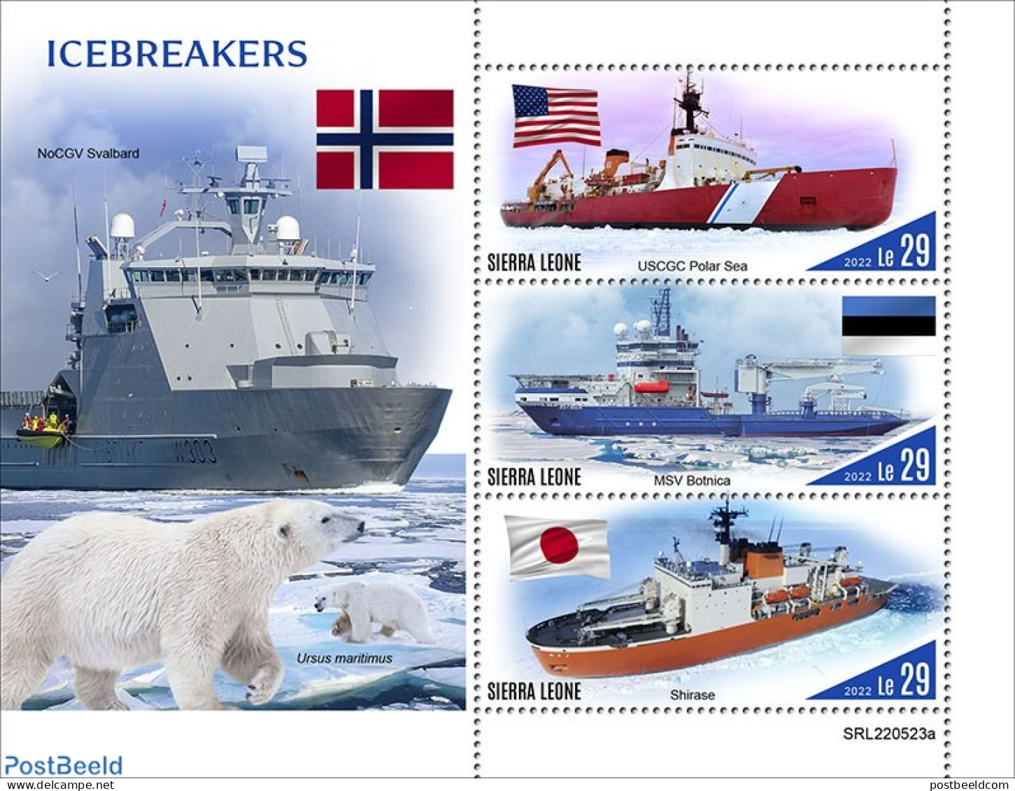 Sierra Leone 2022 Icebreakers , Mint NH, History - Nature - Transport - Flags - Bears - Ships And Boats - Ships