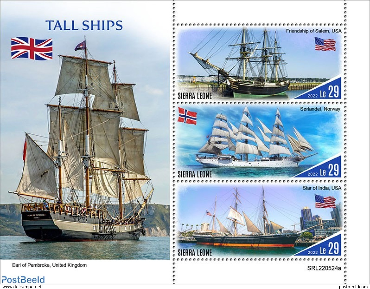 Sierra Leone 2022 Tall Ships , Mint NH, History - Transport - Flags - Ships And Boats - Ships