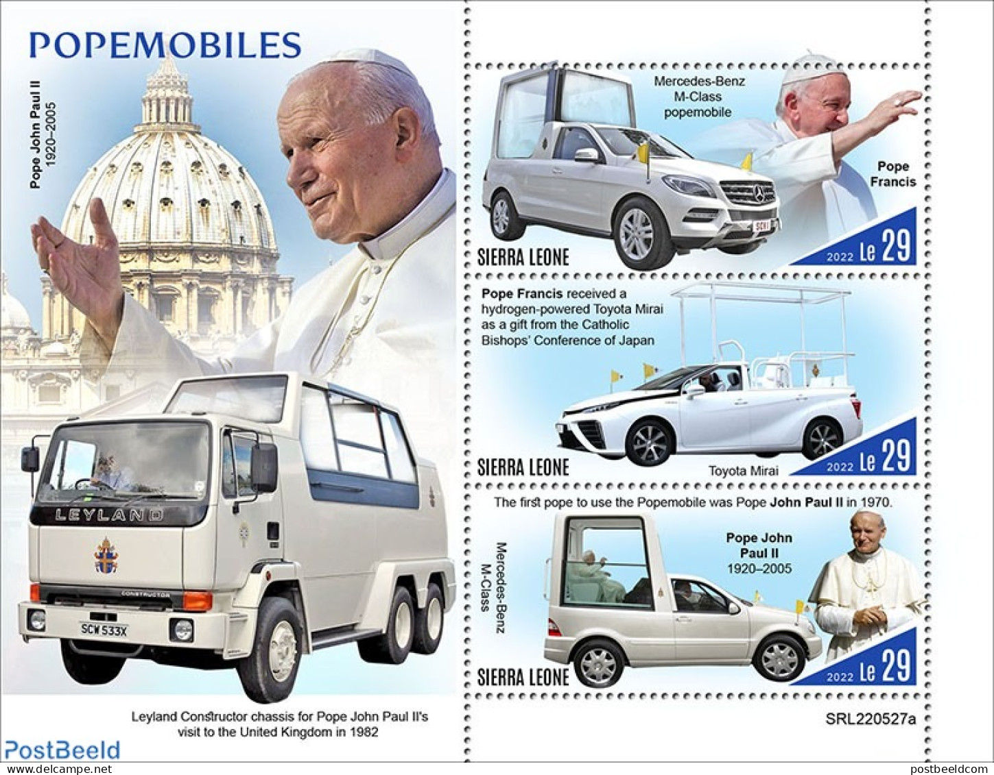 Sierra Leone 2022 Popemobiles, Mint NH, Religion - Transport - Pope - Automobiles - Pausen