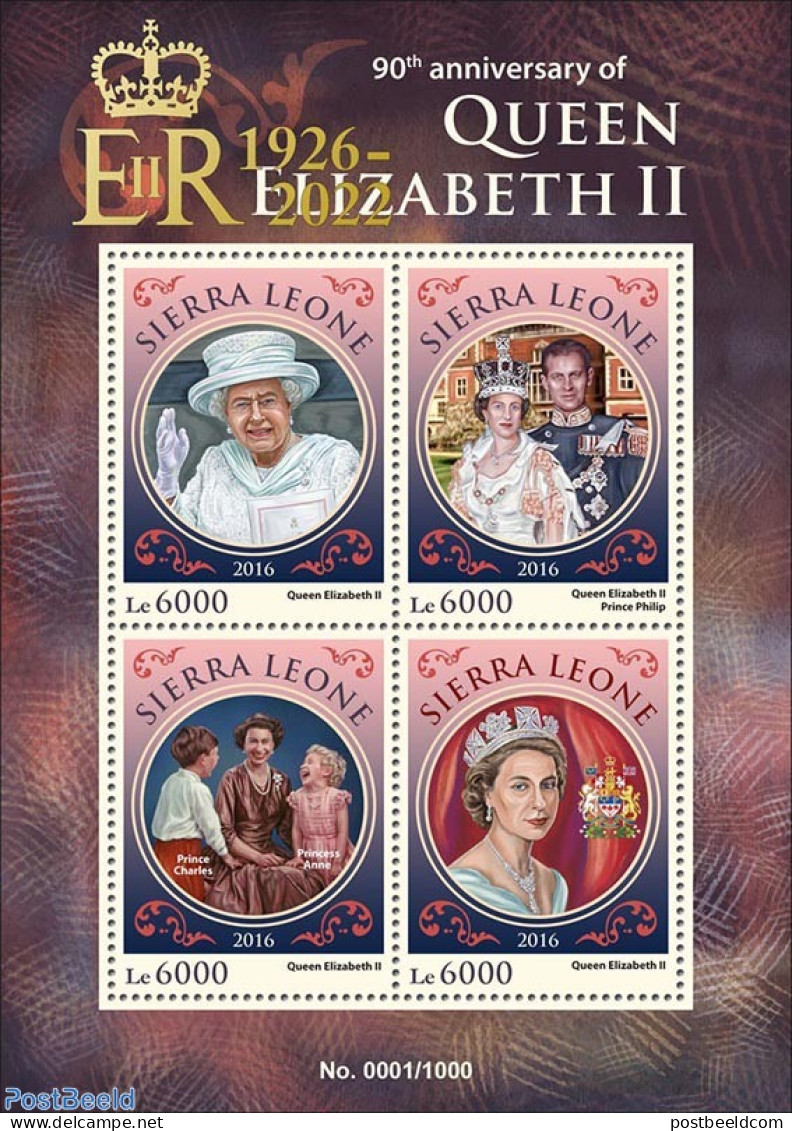 Sierra Leone 2022 90th Anniversary Of Queen Elizabeth II, Mint NH, History - Charles & Diana - Kings & Queens (Royalty) - Familias Reales