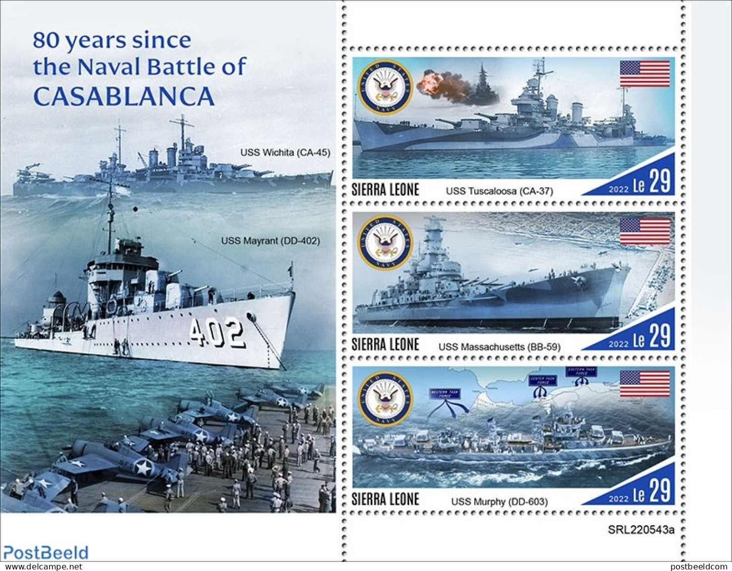 Sierra Leone 2022 80 Years Since The Battle Of Casablanca, Mint NH, History - Transport - Militarism - World War II - .. - Militaria