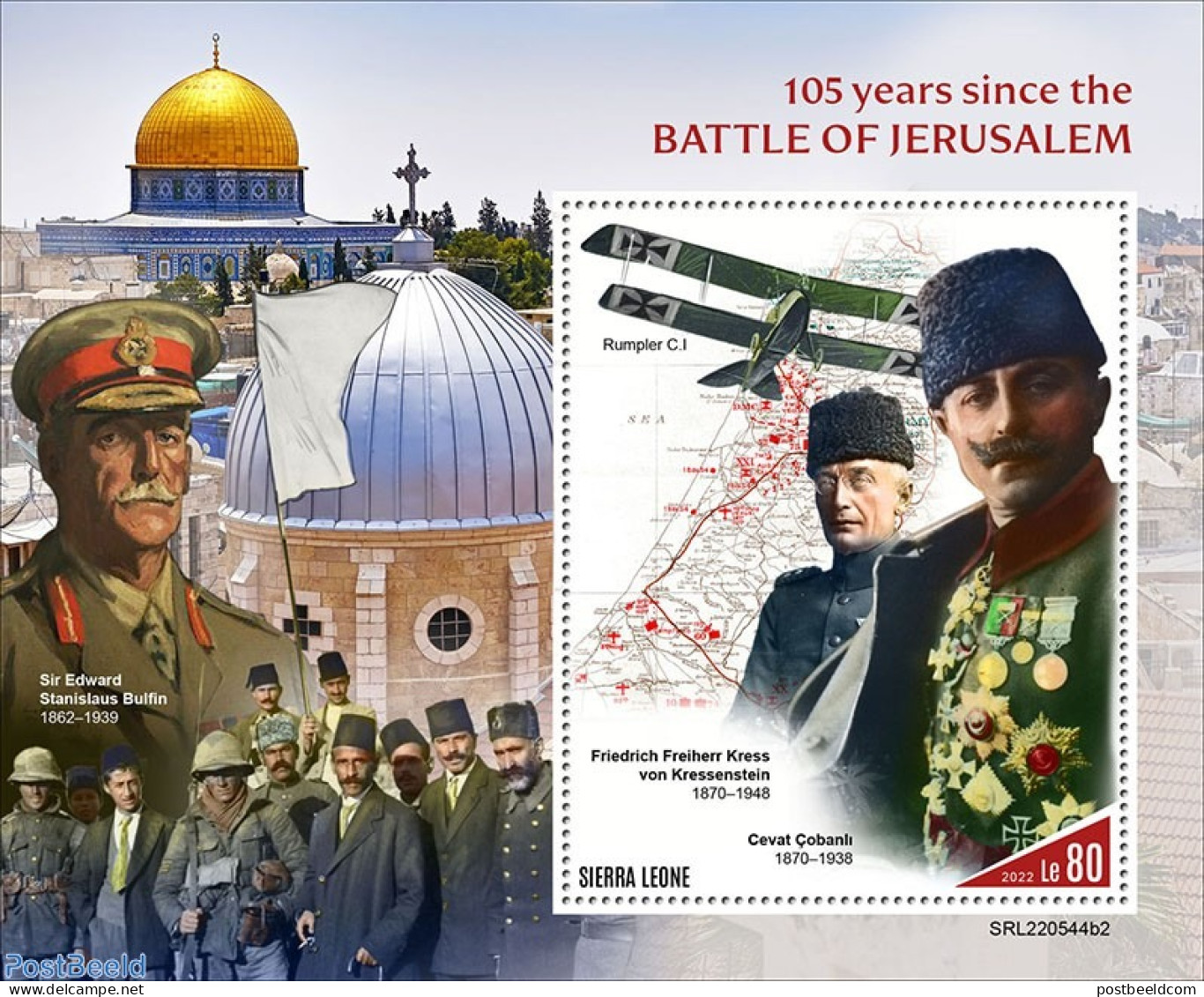 Sierra Leone 2022 105 Years Since The Battle Of Jerusalem, Mint NH, History - Transport - Militarism - Aircraft & Avia.. - Militaria