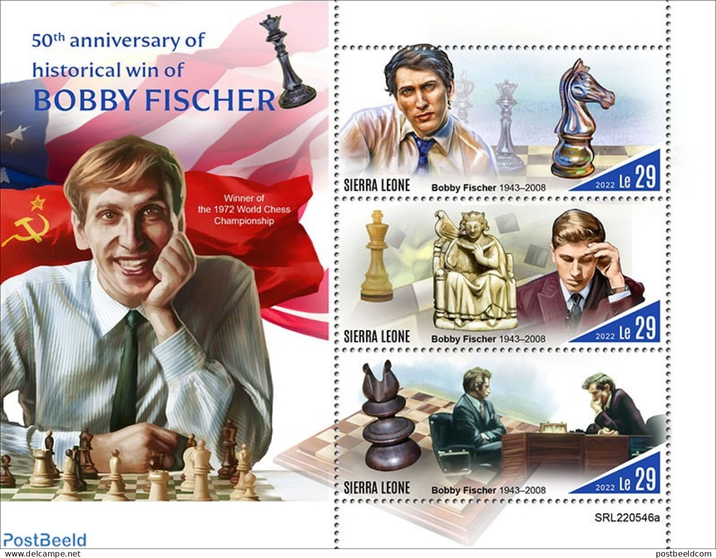 Sierra Leone 2022 50th Anniversary Of Bobby Fischer, Mint NH, Sport - Chess - Schaken