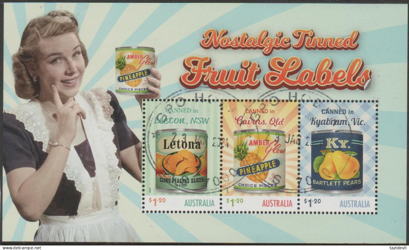 AUSTRALIA - USED 2024 $3.60 Nostalgic Tinned Fruit Labels Souvenir Sheet - Usati