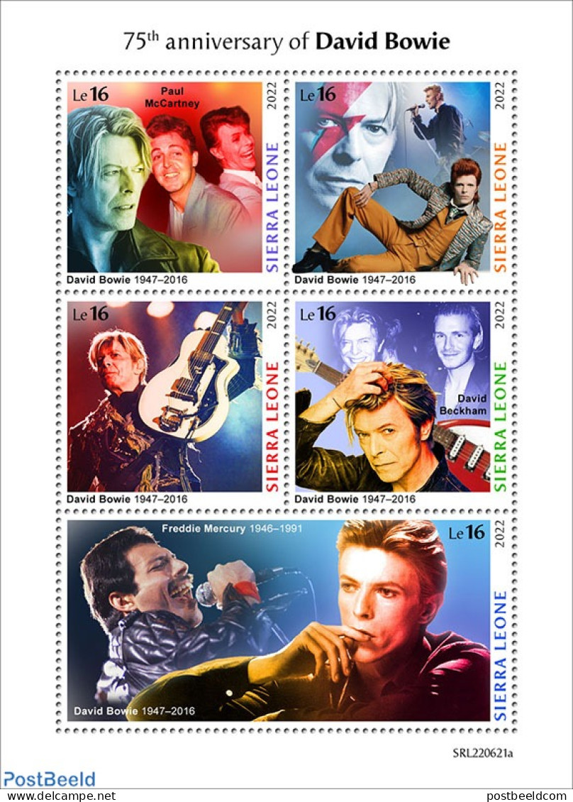 Sierra Leone 2022 75th Anniversary Of David Bowie, Mint NH, Performance Art - Music - Musical Instruments - Musik