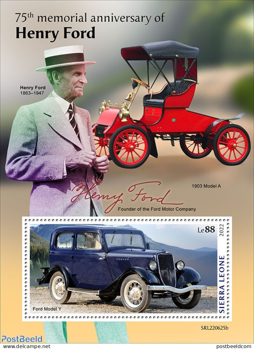 Sierra Leone 2022 75th Memorial Anniversary Of Henry Ford, Mint NH, Transport - Automobiles - Autos