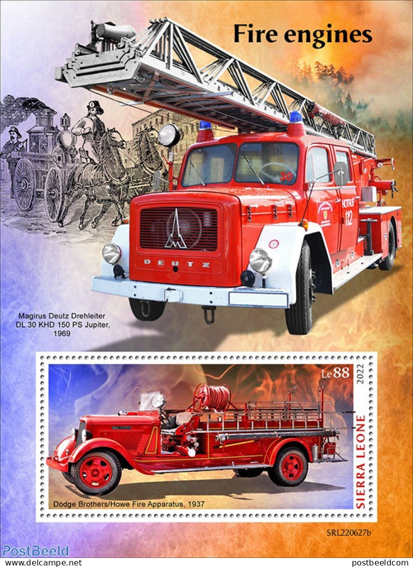 Sierra Leone 2022 Fire Engines, Mint NH, Transport - Automobiles - Fire Fighters & Prevention - Cars