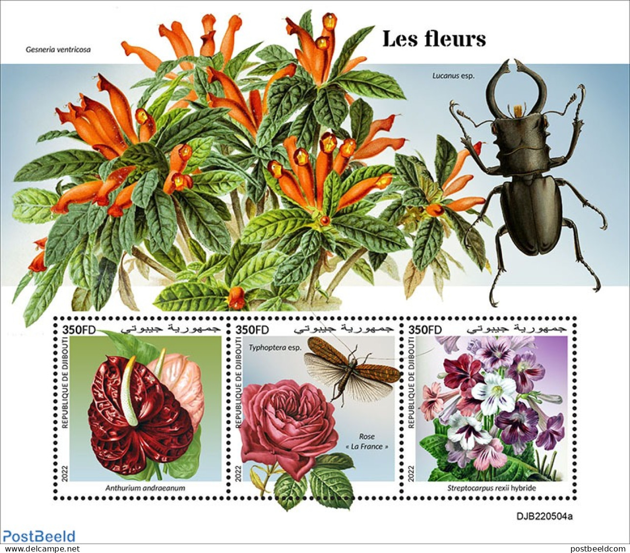 Djibouti 2022 Flowers, Mint NH, Nature - Flowers & Plants - Insects - Dschibuti (1977-...)