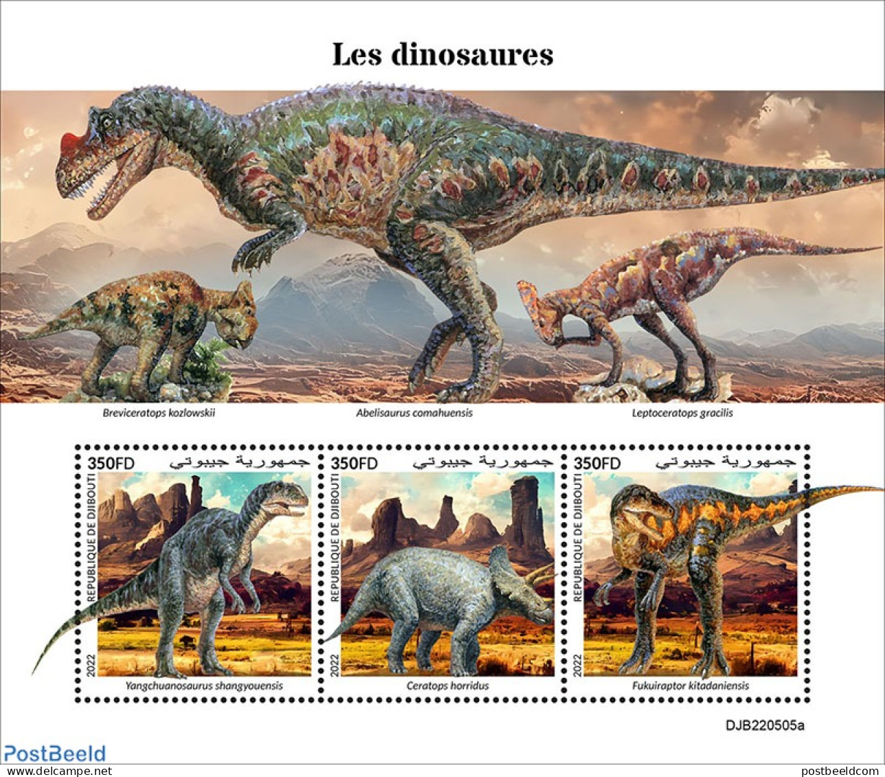 Djibouti 2022 Dinosaurs, Mint NH, Nature - Prehistoric Animals - Prehistory - Preistorici