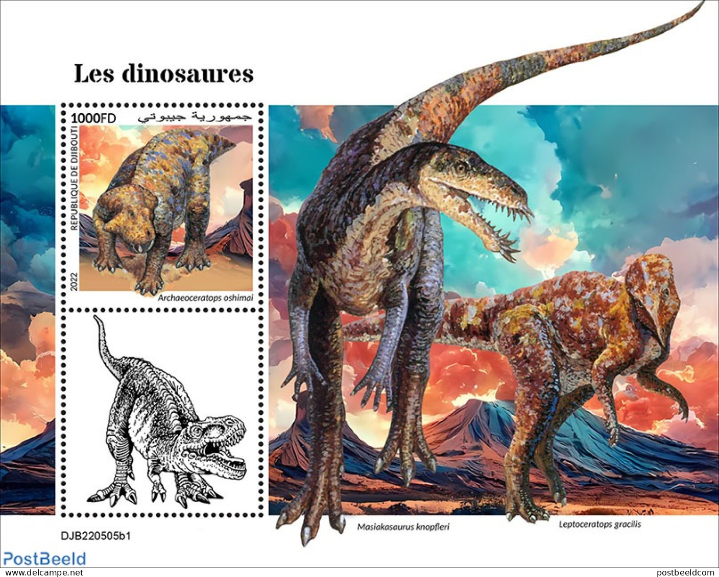 Djibouti 2022 Dinosaurs, Mint NH, Nature - Prehistoric Animals - Prehistory - Préhistoriques