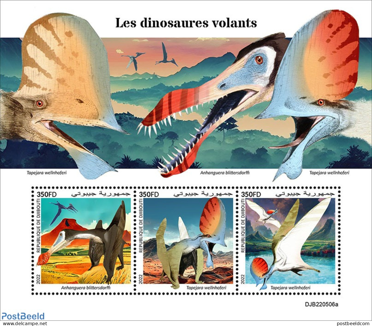 Djibouti 2022 Flying Dinosaurs, Mint NH, Nature - Prehistoric Animals - Prehistory - Preistorici